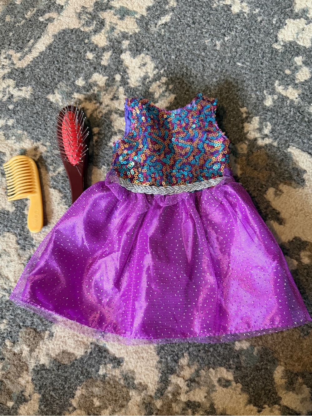 18” Doll Sequin Dress, American Girl Brush and Our Generation Comb
